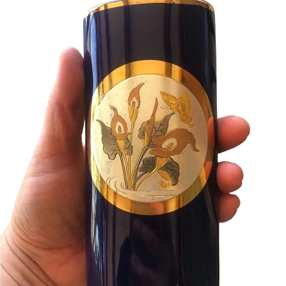 Vintage Chokin blue lily 24k gold Trim vase butterfly florals beautiful gift